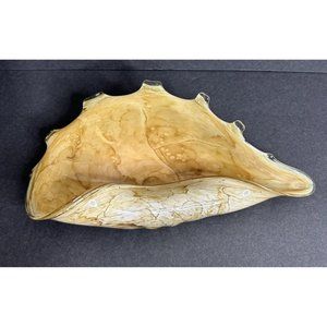 Handblown Art Glass Sea Shell Conch Dish Spiked Rim Folded Nautical 9" x 5"